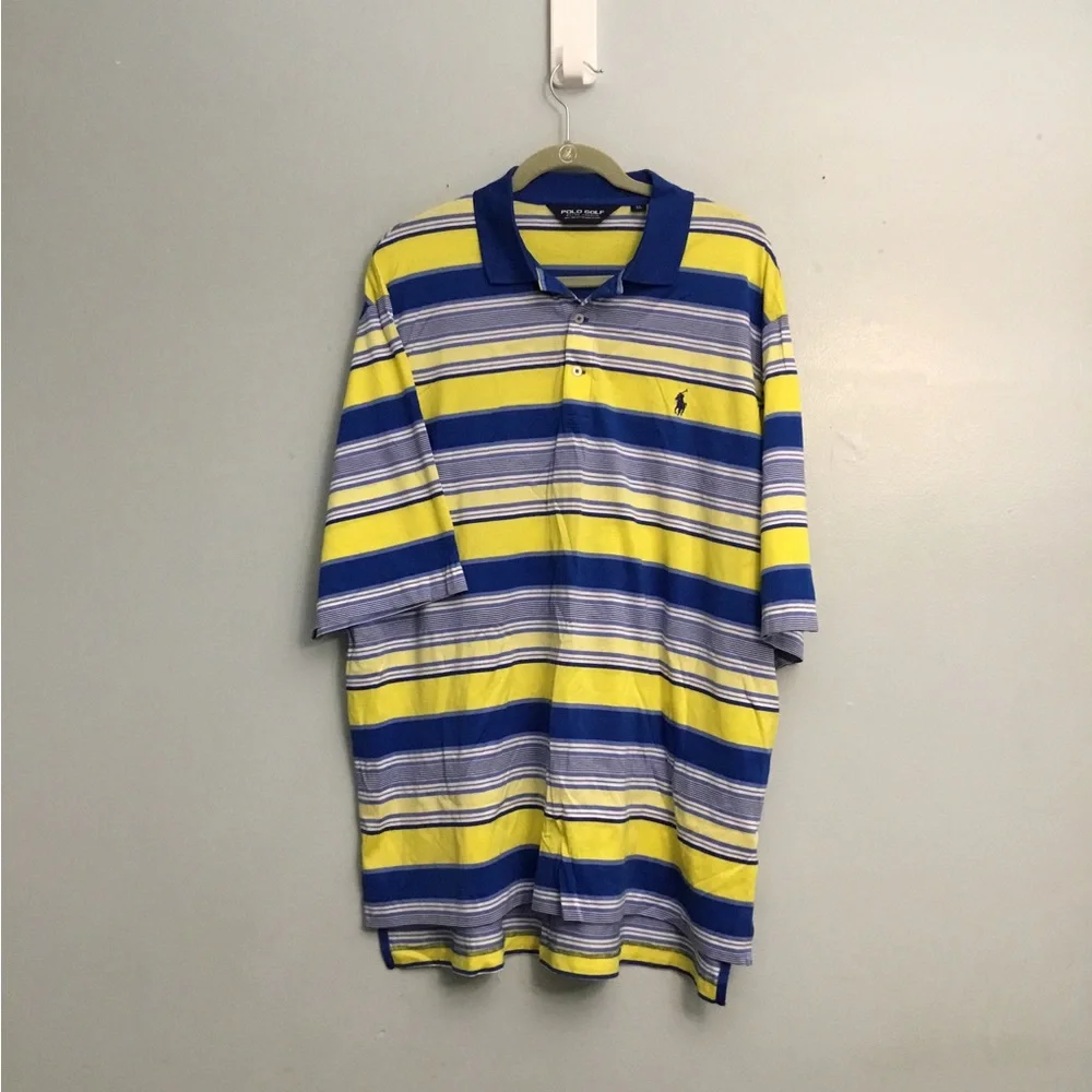Ralph Lauren Men's Polo in Blue, Yellow, and White Stripes